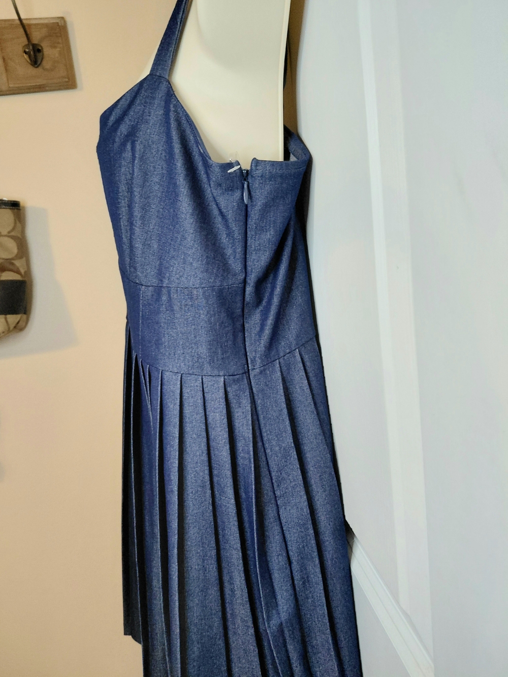 Trixxi Navy Denim Chambray Pleated Mini SPRING SUMMER dress 90's Style. Sz Med - Picture 5 of 10